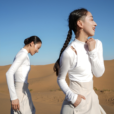 涂一TE603现代舞蹈练功服女式紧身H长袖上衣黑色白色表演瑜伽艺考