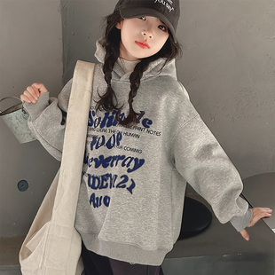 女童加绒卫衣冬季2023新款洋派儿童连帽超厚秋冬女大童一体绒上衣
