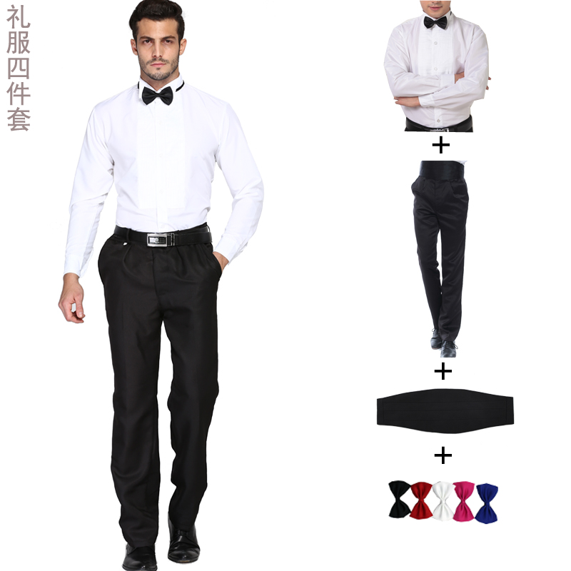 套装男士成人演出礼服白衬衫裤子套装G合唱服领结衬衣西裤伴郎结