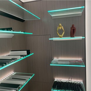 层隔板氛围 铝合金发光置物i架LED化妆品展示架夹玻璃酒架挂墙壁