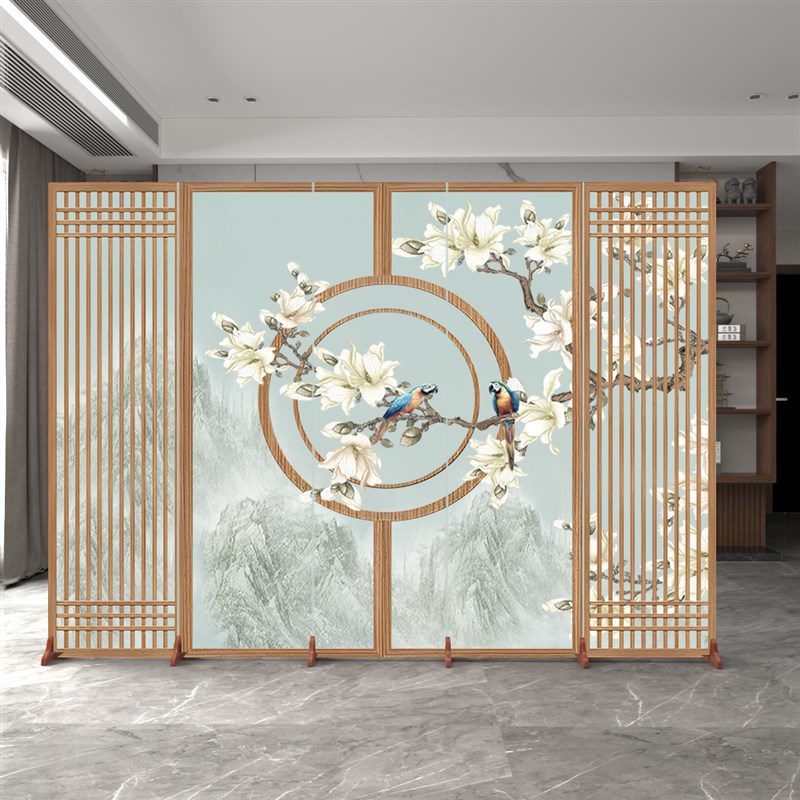 新中式国风仿f古屏风隔断办公室家用卧室客厅玄关移动推拉折叠折