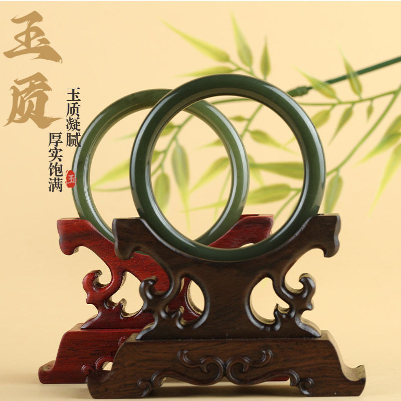 唐今玉天然和田玉手镯黄口碧玉湖水绿扁圆条玉镯女士手正品送礼物