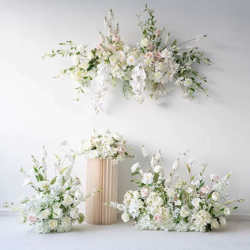 白色婚礼壁挂装饰花艺 KT板舞台背景布置仿真假花户外活动仪式花