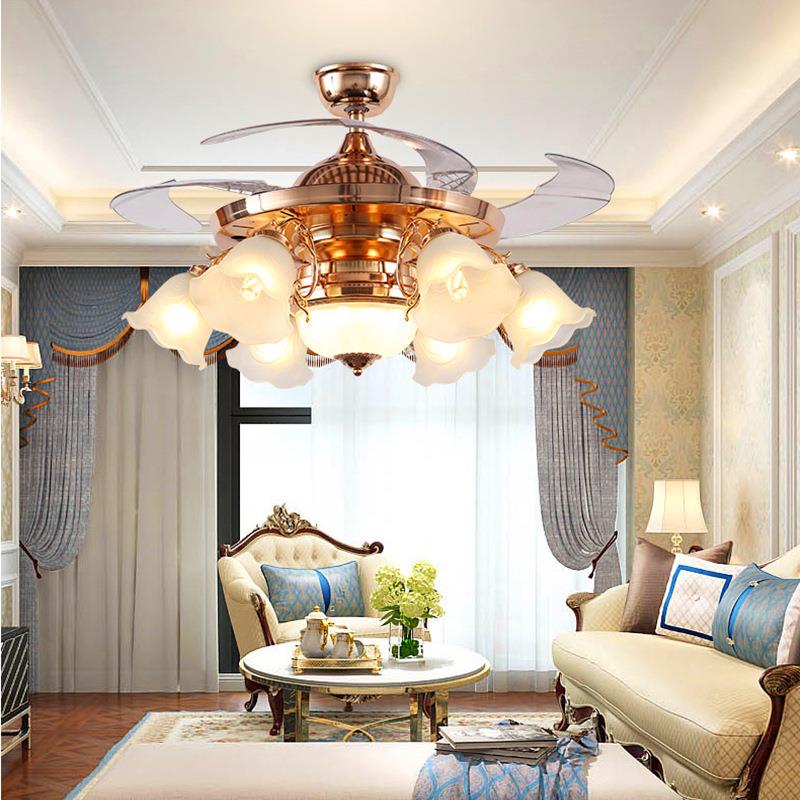 欧式客厅吊扇灯隐形风扇灯餐厅静音欧式家用简约卧室带电风扇吊灯