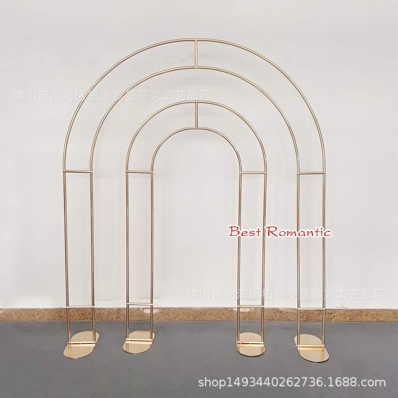 热销款婚庆用品婚礼装饰拱门金色铁艺背景架主入口装饰背景摆件