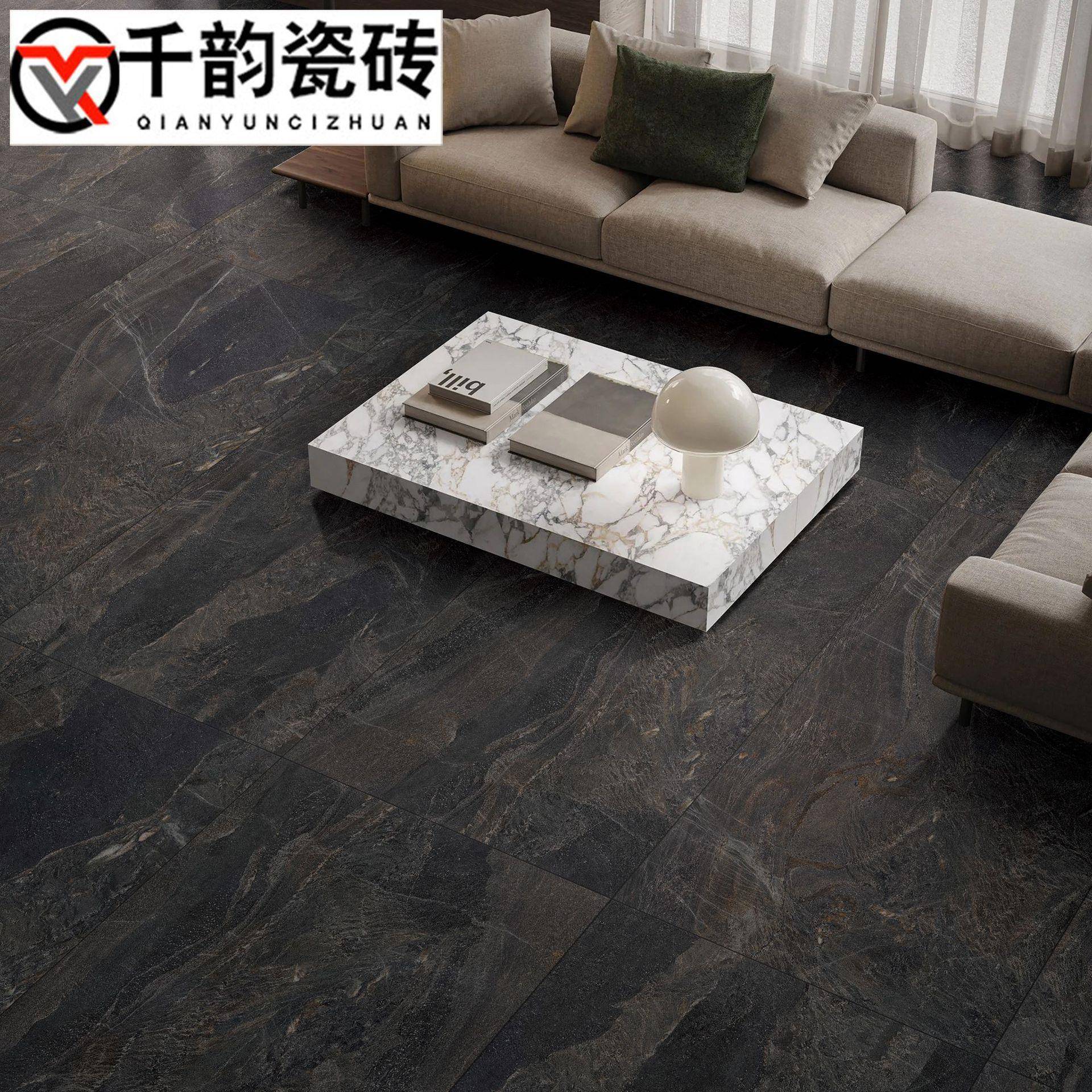 哑光黑色大理石瓷砖600x1200卫生间浴室防滑地砖墙砖仿古砖工程