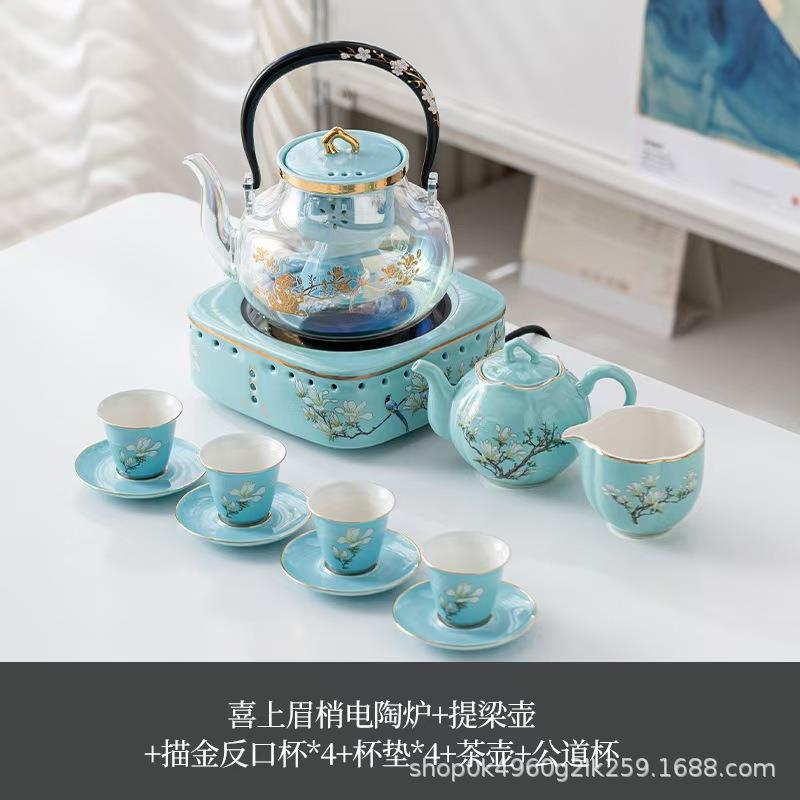 电陶炉煮茶器陶瓷网红全自动电茶炉茶壶烧水玻璃蒸茶金银烧提梁壶
