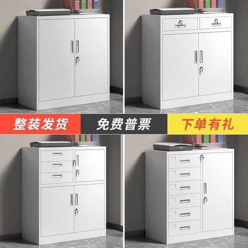 办公文件柜铁皮柜家用钢制财务储物抽屉矮柜资料收纳带锁办公室