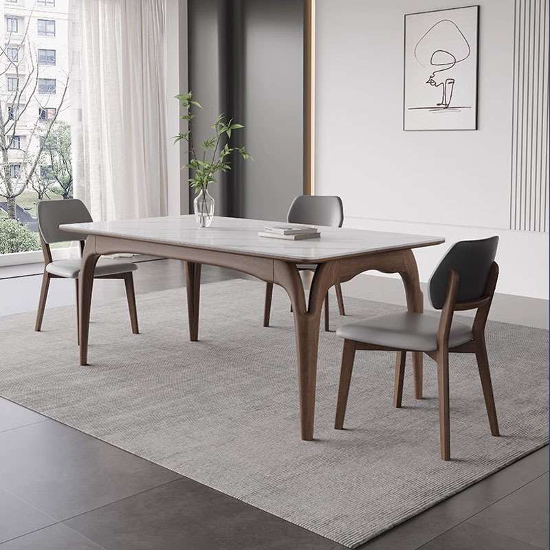 进口白蜡木实木餐桌高端胡桃木色轻奢日式现代简约北欧岩板餐桌椅