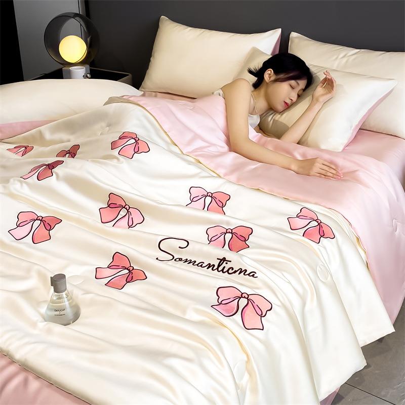 新款刺绣水洗真丝凉感舒爽夏被四件套学生宿舍单双人家用夏被