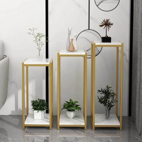 欧式轻奢风花架电视柜旁边落地摆件客厅大理石花几花架子铁艺阳台