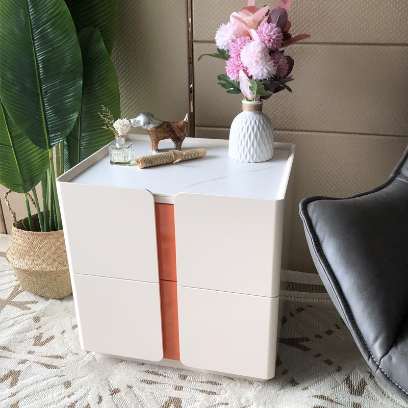 意式轻奢极简烤漆岩板床头柜现代简约北欧卧室网红储物柜整装发货