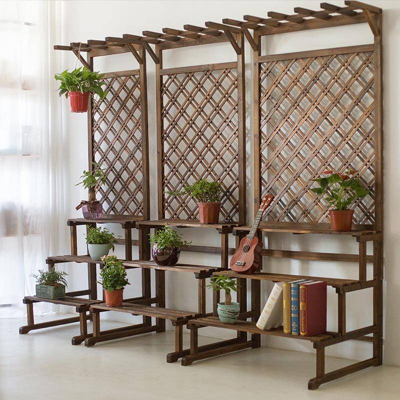 防腐木花架阳台多层阶梯落地式庭院户外花架子室内实木网格花盆架