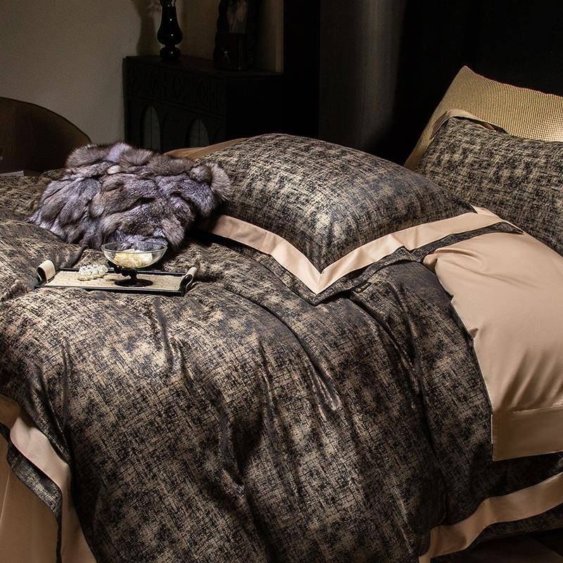 轻奢商务风高档140支长绒棉四件套高级感色织宽边被套乔迁送礼