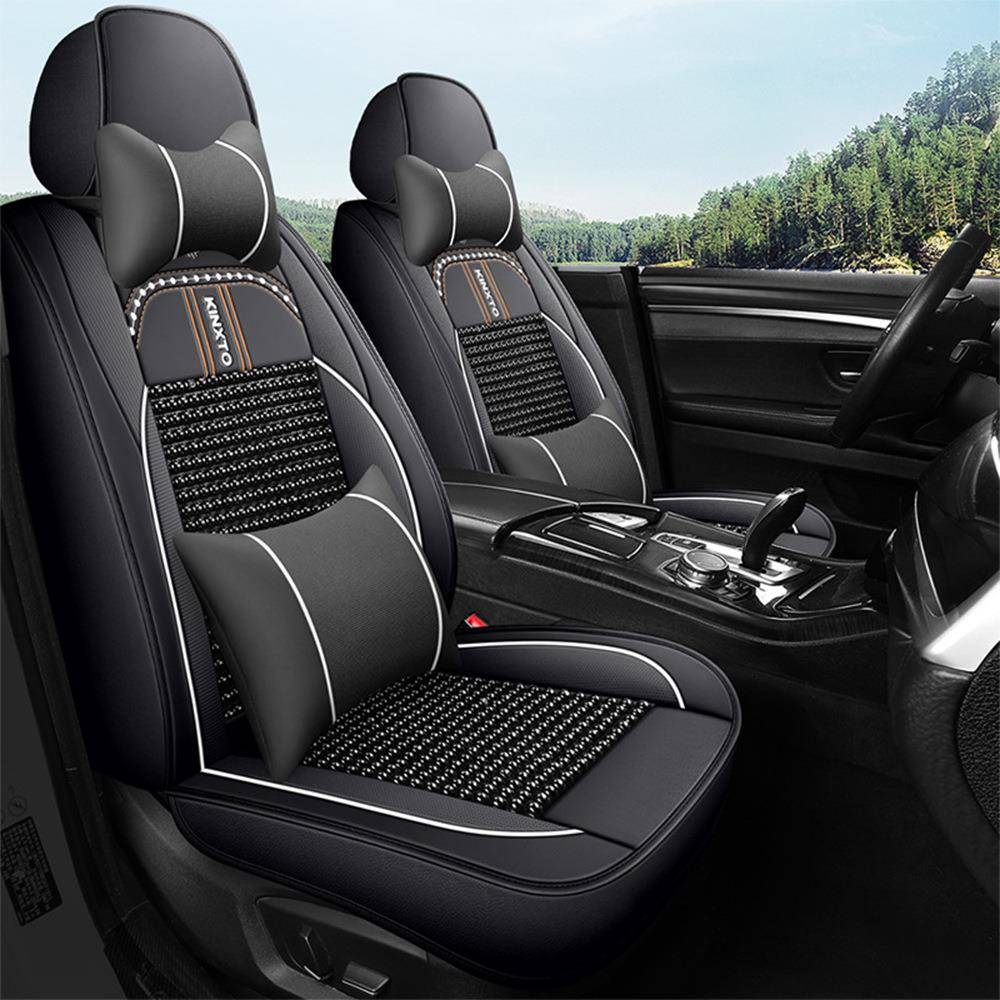 新款汽车全包坐垫亚麻+木珠透气四季通用按摩凉垫汽车座套