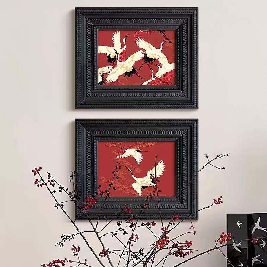 《鹤舞》现代轻法式中国风新年红色仙鹤装饰画新中式客厅玄关挂画