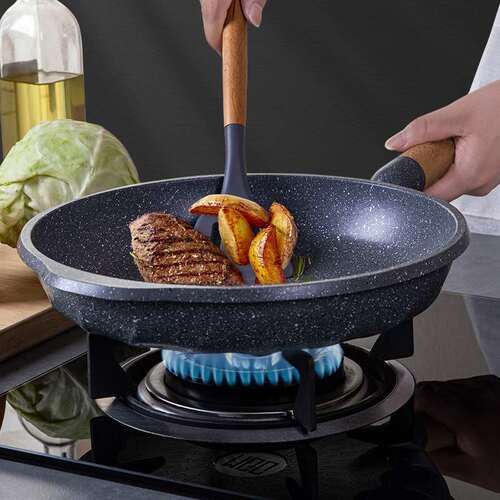 MGC麦饭石24cm圆煎 家用不粘平底锅多功能炒锅电磁炉明火通用锅具