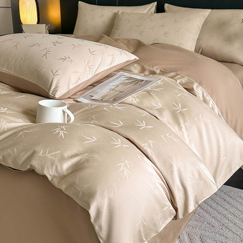 轻奢高级感纯棉床上四件套100全棉贡缎提花被套床品简约床单床笠4