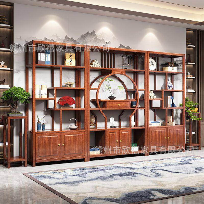 新中式实木隆祥博古架多宝阁摆件展示柜储物客厅隔断收纳柜置物架
