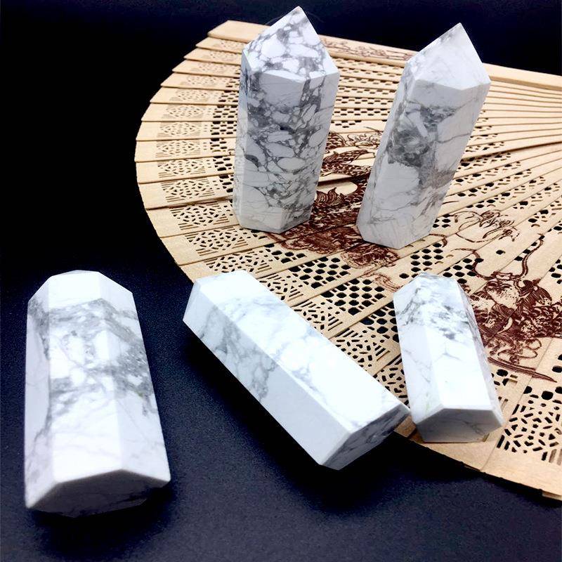 供应天然水晶柱水晶柱白松石六棱柱白松石原石摆件热销
