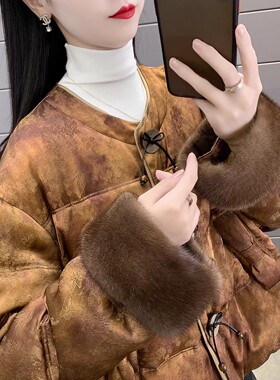 海宁水貂毛皮草2025冬新款中式国风厚款时尚棉服女短款小个子外套