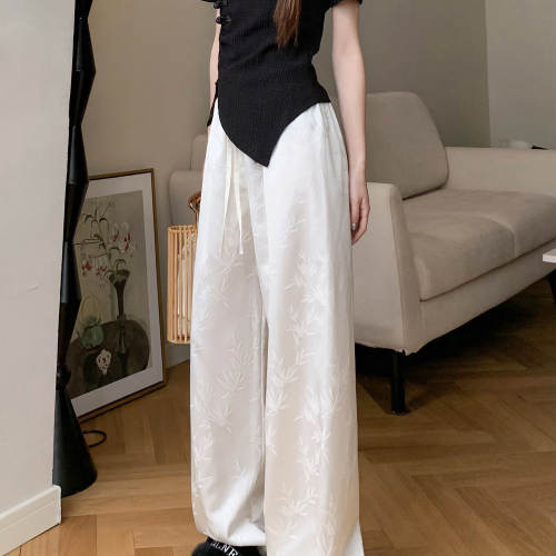 夏季薄款高腰垂感印花阔腿裤女