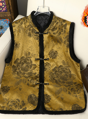 2025年秋冬季新款新中式国风马甲女提花盘扣女加棉马夹妈妈装上衣