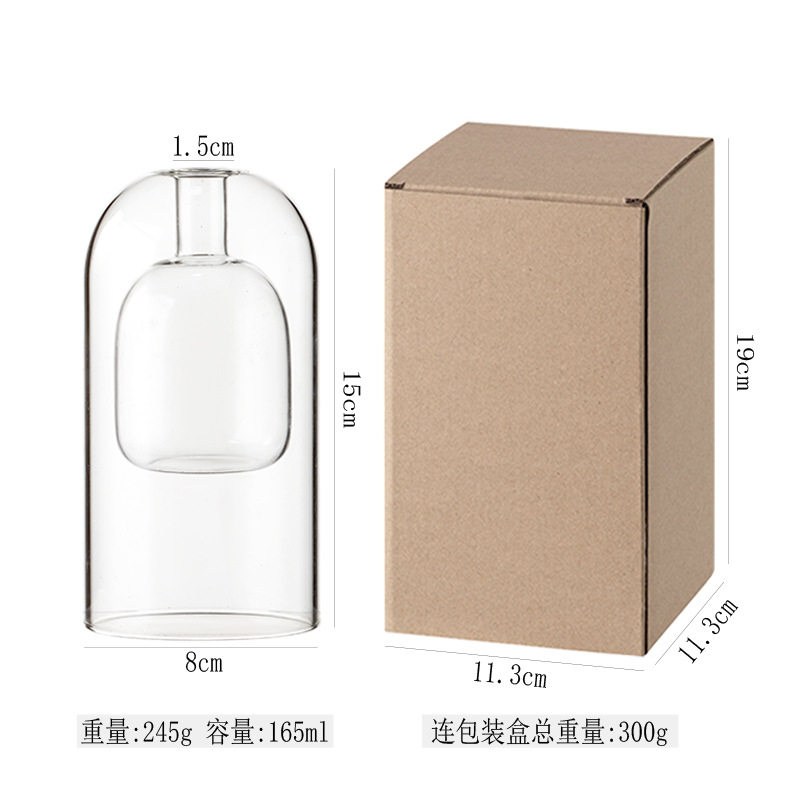欧式简约双层玻璃香薰瓶家用客厅卧室挥发藤条花香装饰摆件空瓶