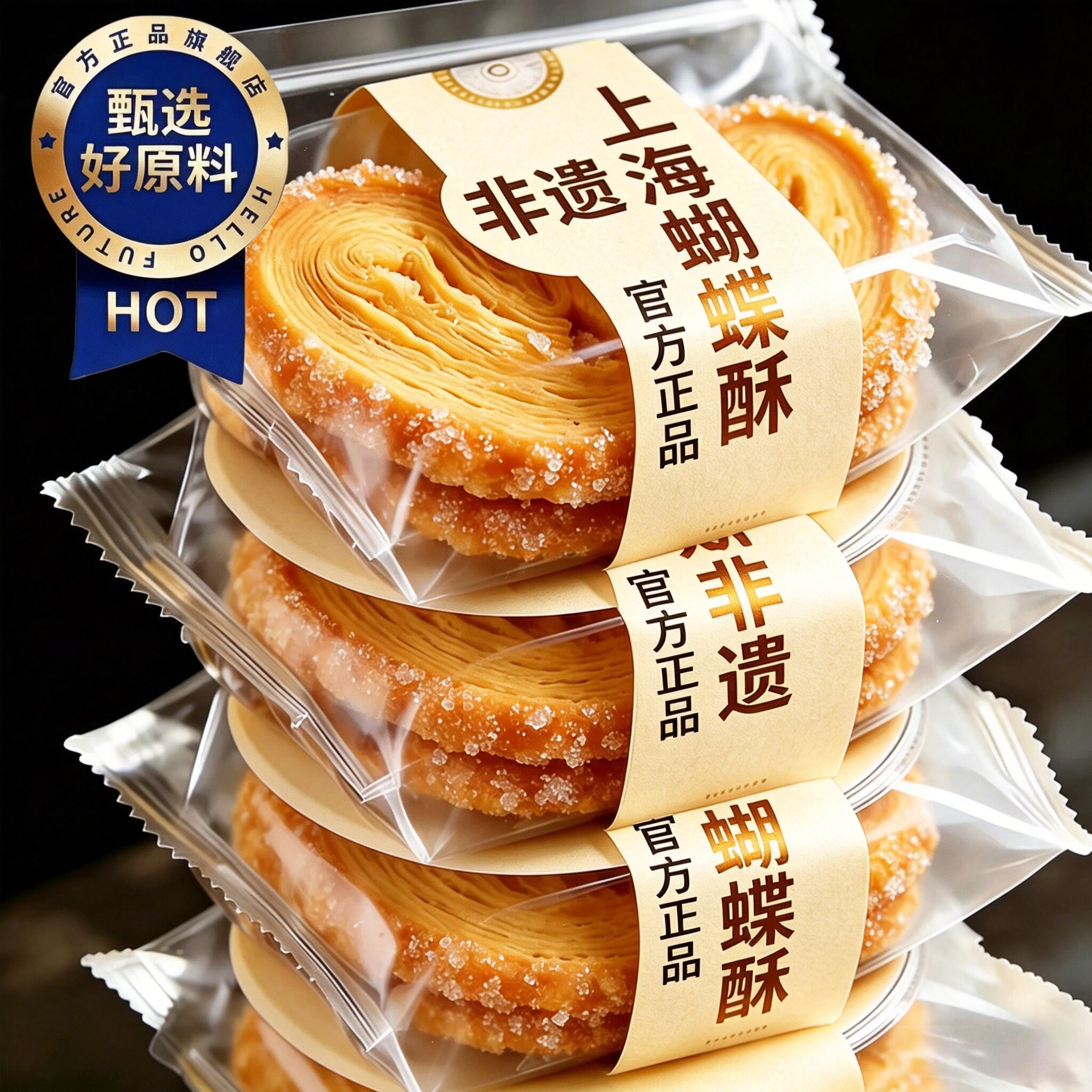 蝴蝶酥上海国际饭店老字号酥式黄油手工千层酥西式休闲糕点旗舰店