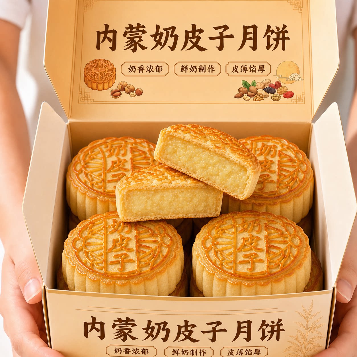 内蒙古特产奶皮子奶豆腐月饼乳酪奶酪酸奶传统手工中秋月饼中式盒
