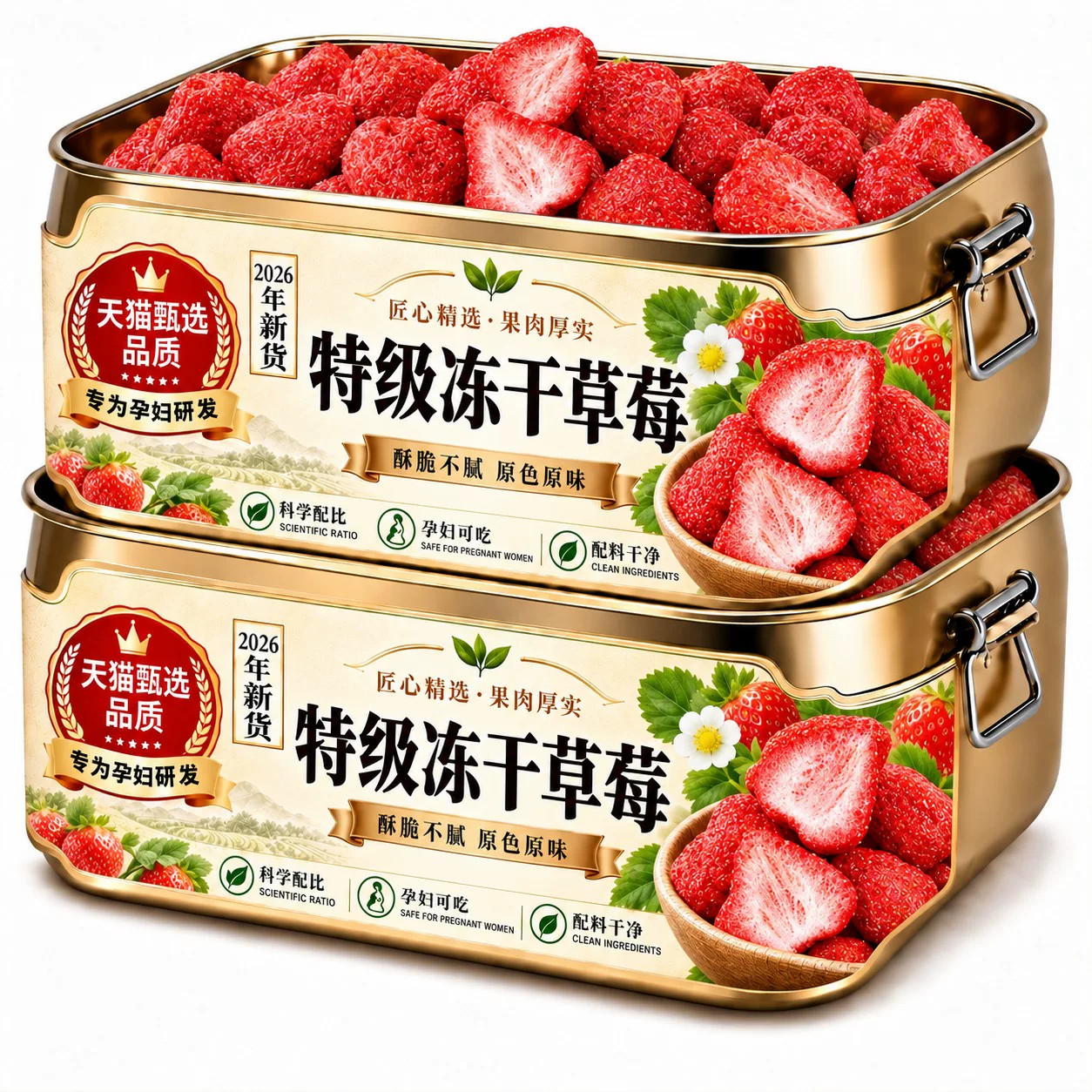 草莓冻干官方旗舰店整粒草莓脆罐装无添加无糖水果脯婴儿孕妇可吃