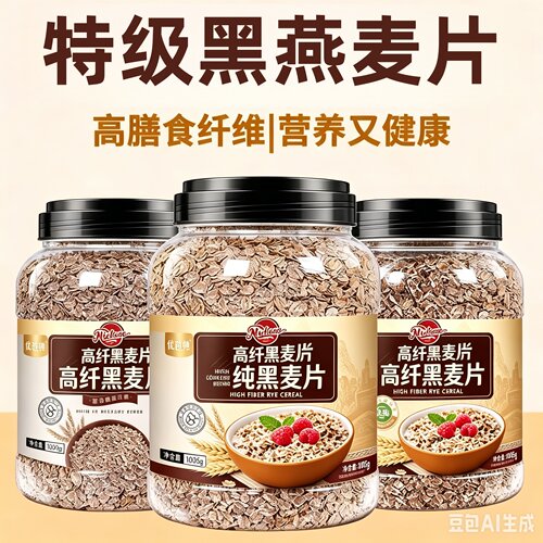 黑燕麦片无糖脱脂身瘦肥减0低脂专用早餐即食冲泡饮料官方旗舰店
