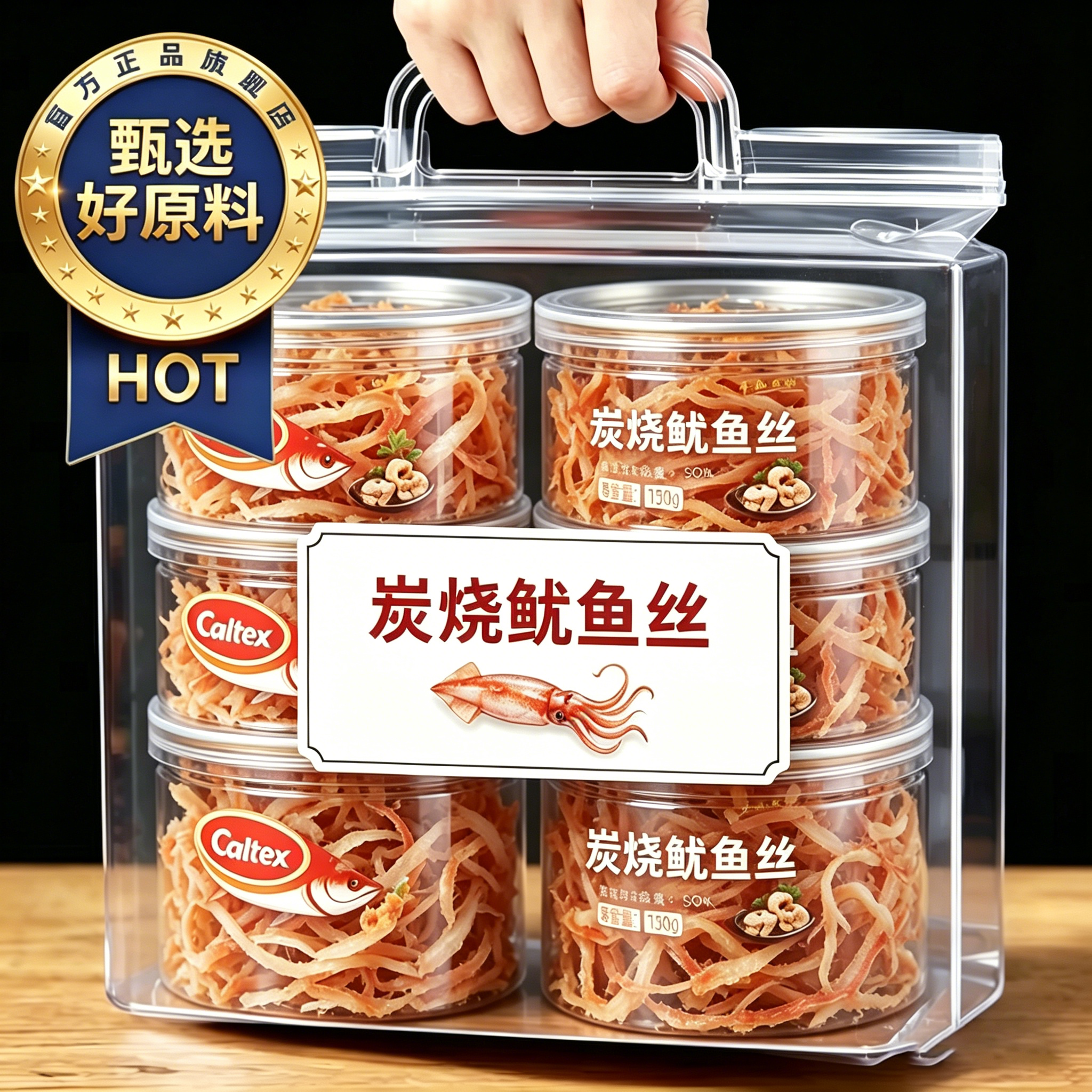 新货碳烤鱿鱼条250g罐手撕鱿鱼丝须干青岛特产办公室即食零食小吃