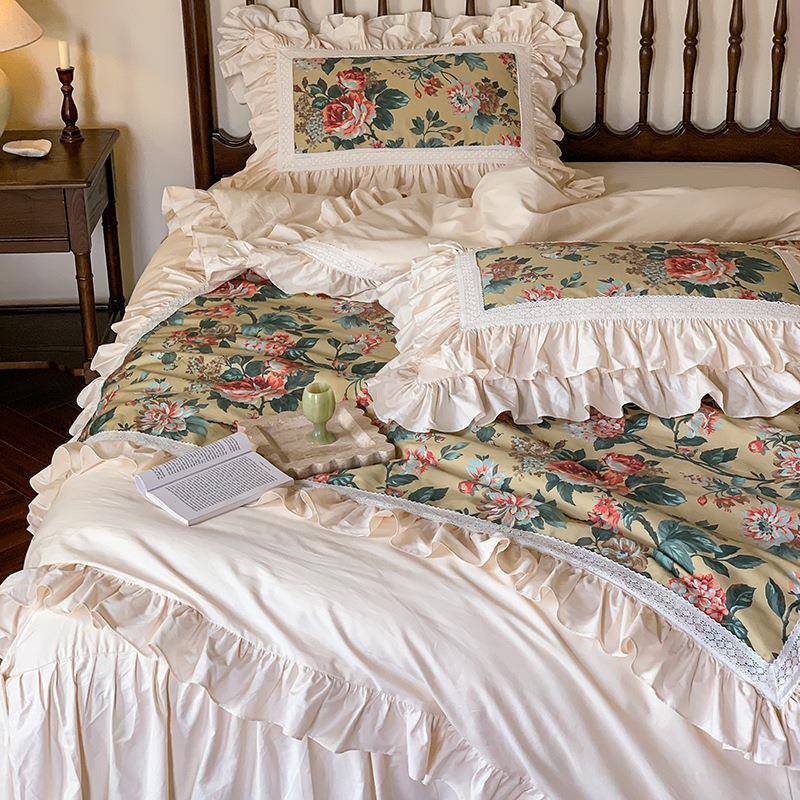 复古玫瑰斜纹面料花边款浪漫小洋房轻奢风床裙系列床裙款四件套