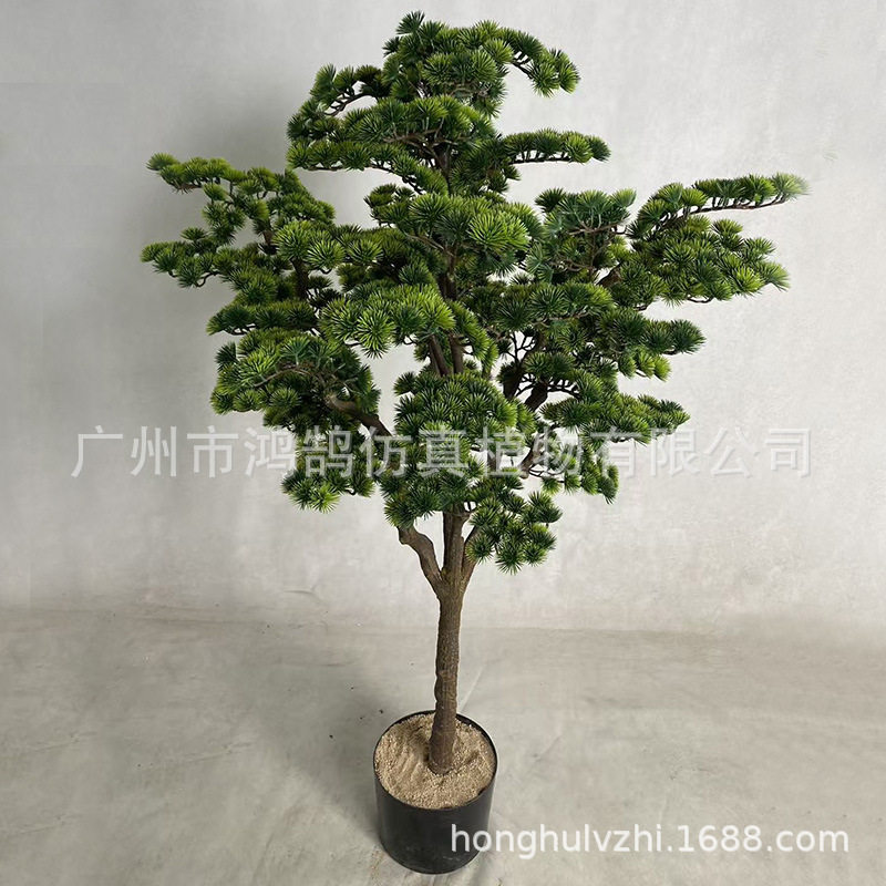 新中式仿真迎客松盆景摆件
