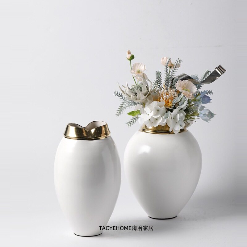 新中式现代金边陶瓷花瓶家居样板间售楼处软装窑变插花器饰品摆件