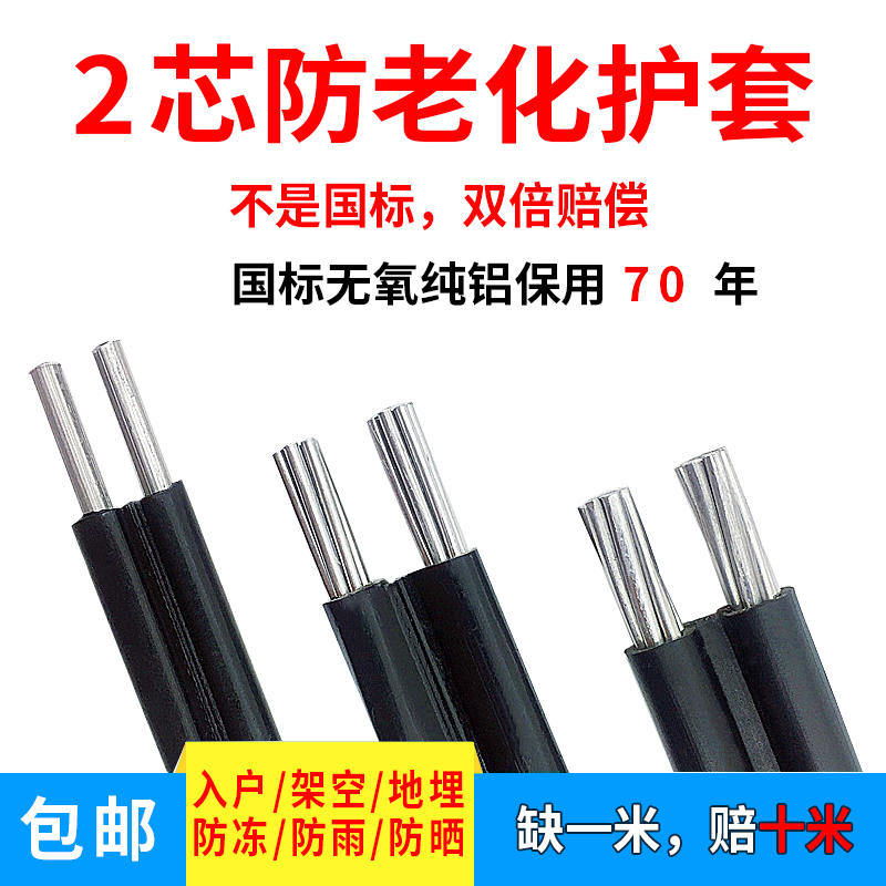 国标架空铝芯电线双股2芯4 6 10 16 25 35平方防老化家用电缆铝线