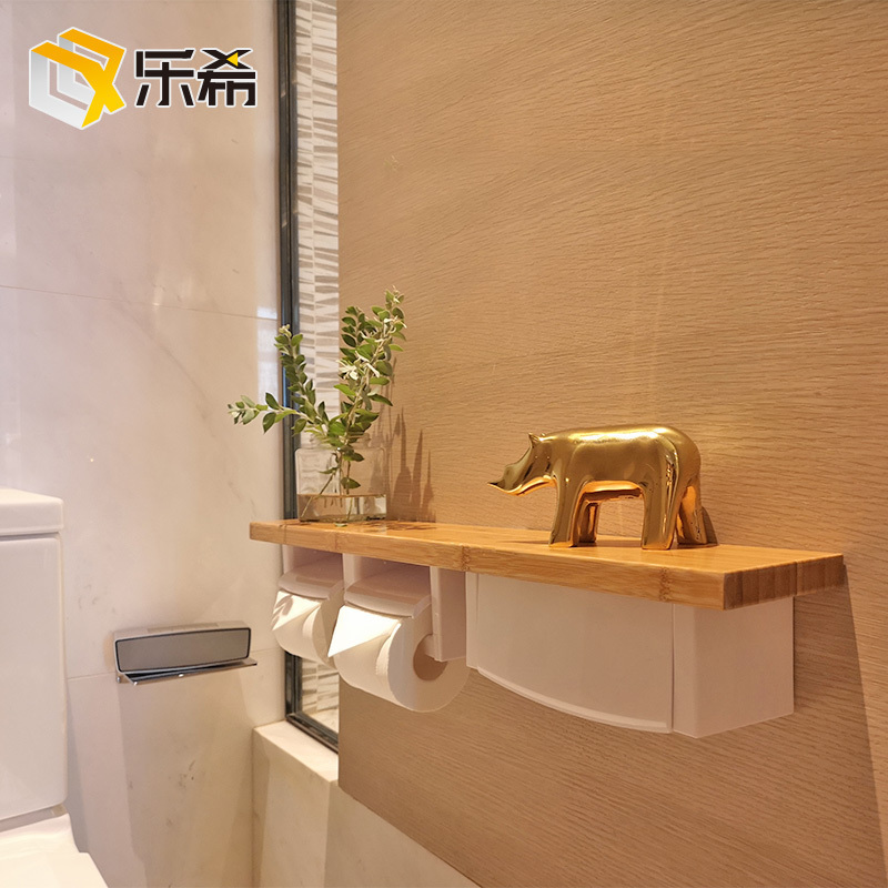 卫生间免打孔纸巾架纸巾盒厕所防水楠竹置物架收纳盒卷纸筒纸巾架