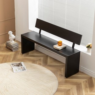 侘寂风实木家用客厅餐桌凳长板凳进门椅卧室床尾凳木长条凳带靠背