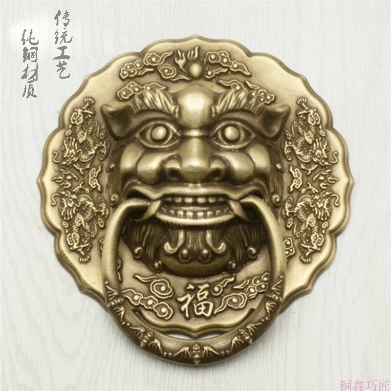 大门拉手古铜木门老式仿古中式纯铜门环兽头狮子头老式麒麟门把手
