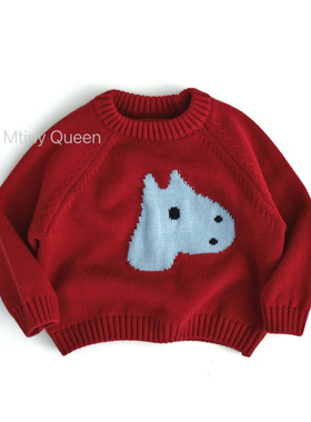 妮可贝贝Mtinyqueen~2025年儿童秋冬新款纯棉卡通正红色小马男女