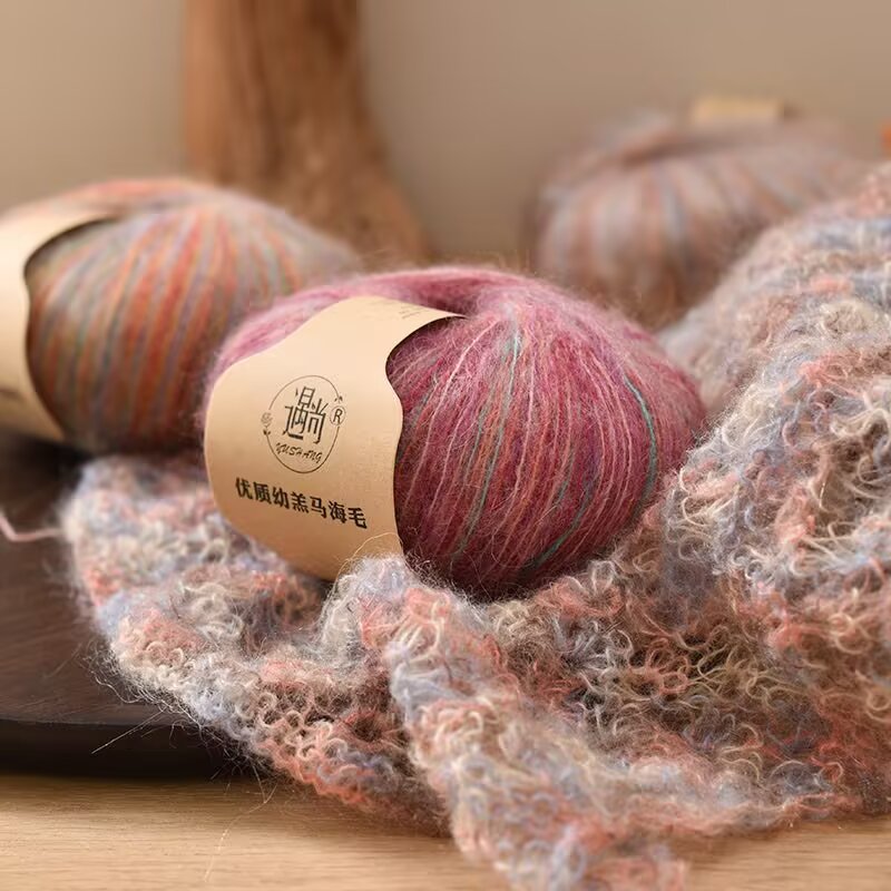 真丝幼马海毛手编长毛披肩围巾