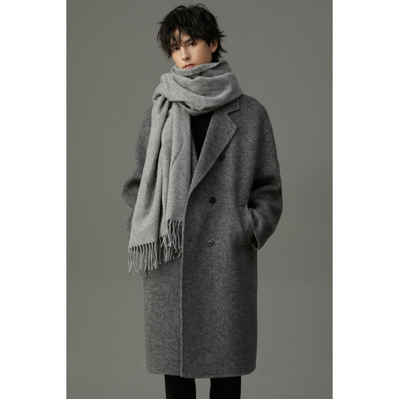w2x秋冬季肌理感羊毛双面毛呢大衣男中长款宽松廓形妮子风衣外套