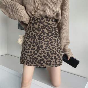 豹纹短裙高腰半身裙包臀裙大码女2020秋冬新款半裙冬季棕色a字裙