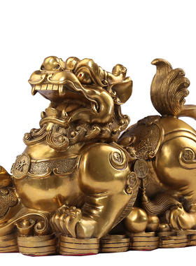 纯铜貔貅摆件公母一对办公室桌摆设皮丘店铺聚宝盆客厅家居装饰品