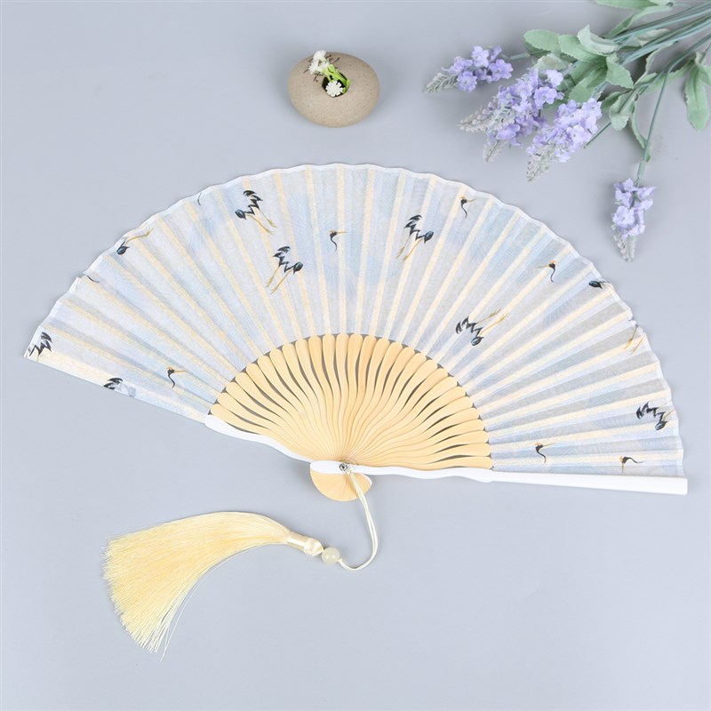 丝艺堂中国风仙鹤扇子古风汉服竹扇夏季摺叠随身舞蹈扇复古摺扇