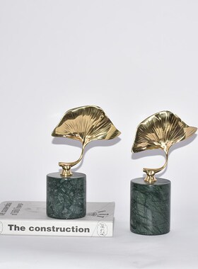 新中式金属银杏叶摆件客厅茶几电视柜创意大理石样板房间装饰摆设
