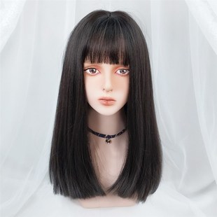 黑长直中长发一刀切假发女长直发全头套整顶jk女团lolita漫画刘海