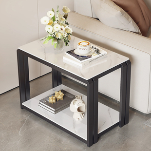 北欧现代轻奢风沙发边几简约客厅双层边几意式岩板角几方形小茶几