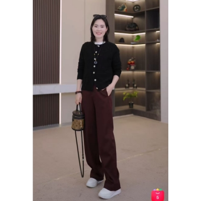 【李夫人MOMO粉丝专享】弯刀小直筒休闲裤66LQ213 裤长102臀围104